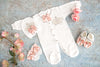 Giggles White  with pearl embellished crown romper 4 piece set(Girls)