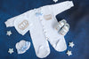 Muffin light blue  with crown  romper 4 piece set(Boys)