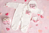 Snickerdoodle White with pink crown patch romper 4 piece set(Girls)